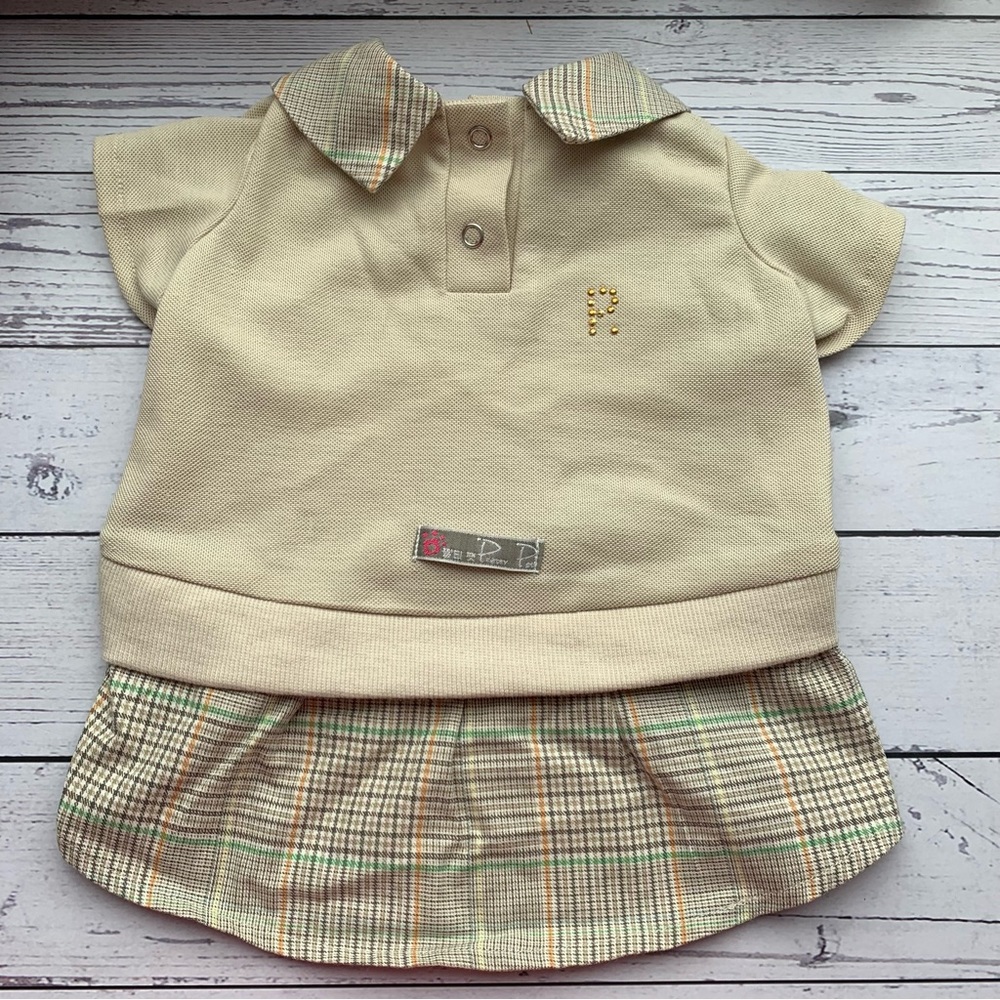 Dog dress for small dogs - taupe plaid